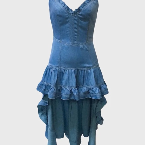 Chic Blue Ruffled Dress - Picture 2 of 3